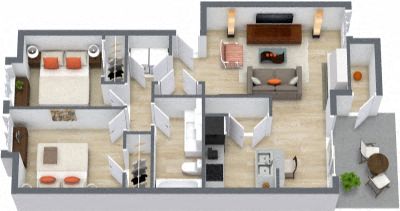 Floor plan for 2 beds, 1 bath, 900 sqft